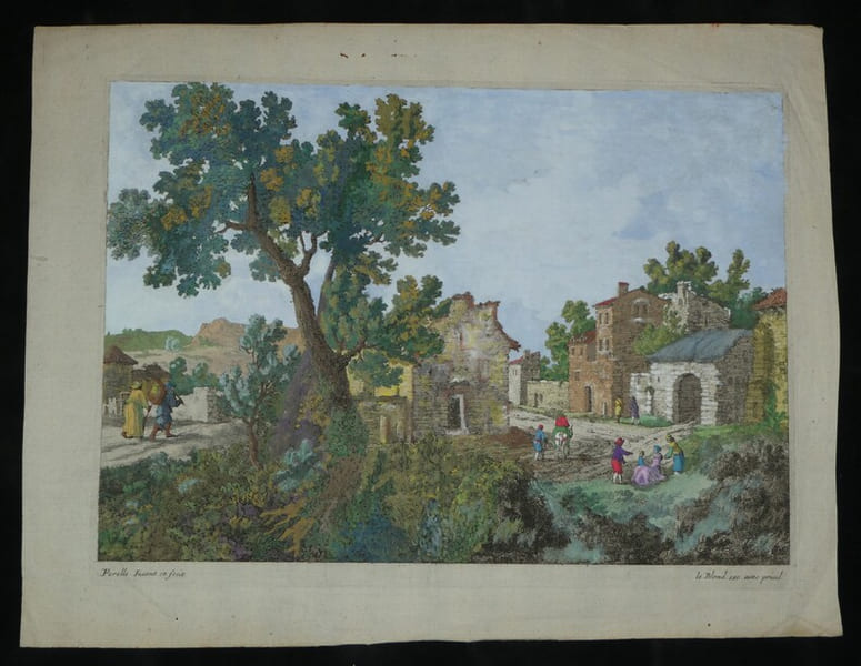 Gravure Ancienne XVIIe - Paysage Anim&eacute; - Gabriel Perelle - Rehauss&eacute;e &agrave; la main. Gabriel Perelle (1604-1677)