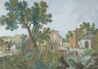 Gravure Ancienne XVIIe - Paysage Anim&eacute; - Gabriel Perelle - Rehauss&eacute;e &agrave; la main. Gabriel Perelle (1604-1677)