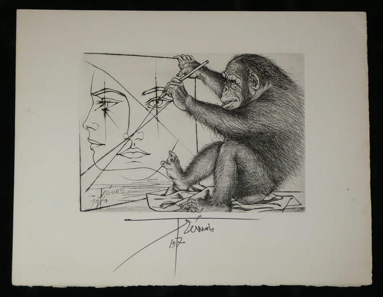 Gravure Originale Sign&eacute;e - Pierre-Yves TR&Eacute;MOIS - Le Singe - 1970. Pierre-Yves TR&Eacute;MOIS