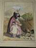 2 dessins Originaux XIXe - Costumes R&eacute;gionaux Folkloriques - Sc&egrave;nes Paysannes. 
