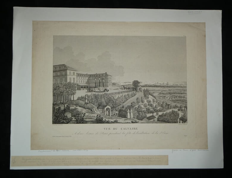 Courvoisier & Queverdo - Gravure au burin originale - Vue du Calvaire - XIXe. Courvoisier & Queverdo