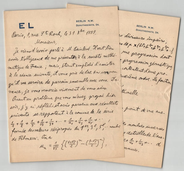 Edmund Landau - L.A.S. Math&eacute;matiques FIBONACCI Calculs Laisant & Painlev&eacute; - 1899. Edmund Landau