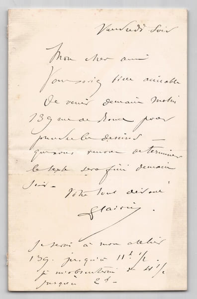 Georges Clairin - Lettre autographe sign&eacute;e - Fin XIX&egrave;me - D&eacute;but XX&egrave;me. Georges Clairin