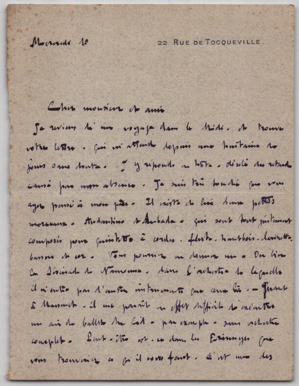 Pierre Lalo - Lettre autographe sign&eacute;e - Musicologie, Compositeur - XX&egrave;me. Pierre Lalo