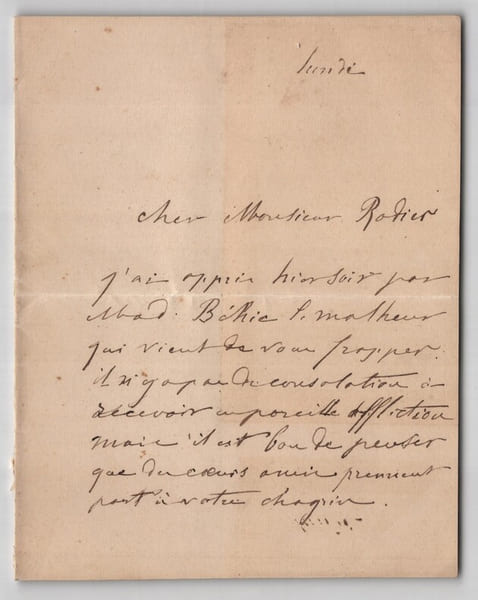 Ernest H&eacute;bert - Lettre autographe sign&eacute;e &agrave; Monsieur Rodier - XIXe si&egrave;cle. Ernest H&eacute;bert
