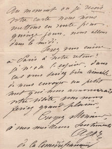 Agar, actrice - Lettre autographe signée - Comédie Française - 1879