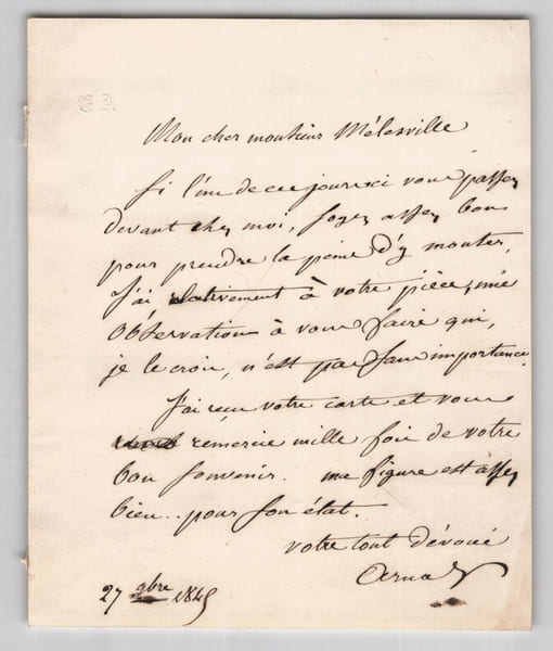 &Eacute;tienne Arnal - Lettre autographe sign&eacute;e au dramaturge M&eacute;lesville - 1845. &Eacute;tienne Arnal