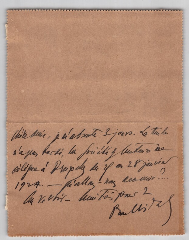 Paul Vidal - Lettre autographe sign&eacute;e - D&eacute;placement professionnel - 1924. Paul Vidal