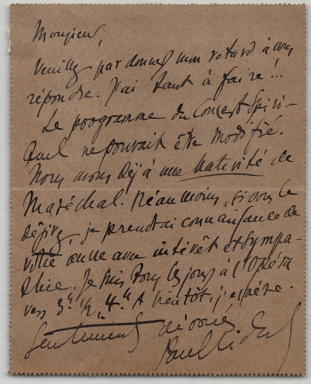 Paul Vidal - Lettre autographe sign&eacute;e au compositeur Paul Coutin - 1896. Paul Vidal