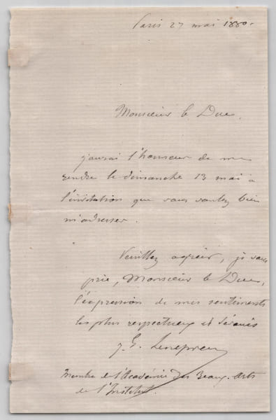 Jules-Eug&egrave;ne Lenepveu - Lettre autographe sign&eacute;e - Invitation mondaine - 1880. Jules-Eug&egrave;ne Lenepveu