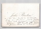 Jules Breton - Carte de visite autographe adress&eacute;e &agrave; Judith Gautier - 1877. Jules Breton