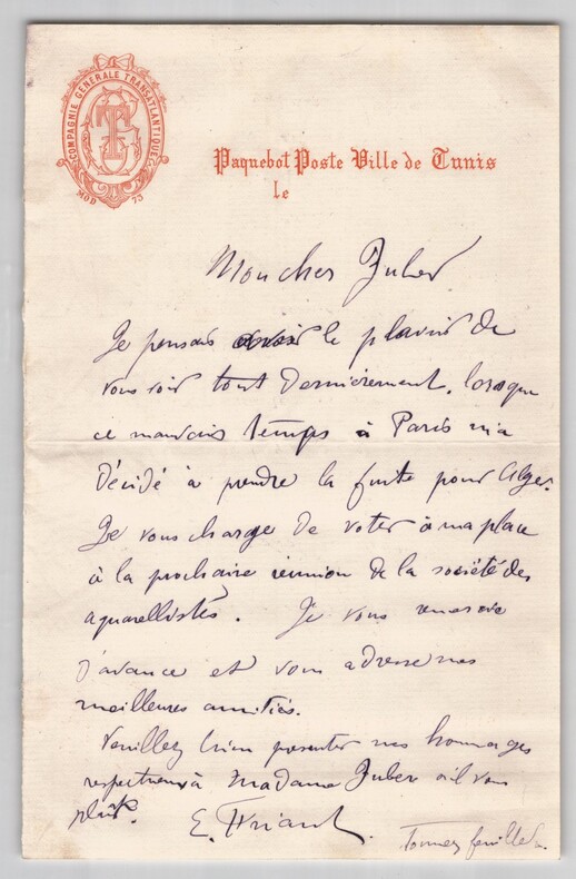 &Eacute;mile Friant - Lettre autographe sign&eacute;e, Procuration pour voter en son nom - XIX. &Eacute;mile Friant