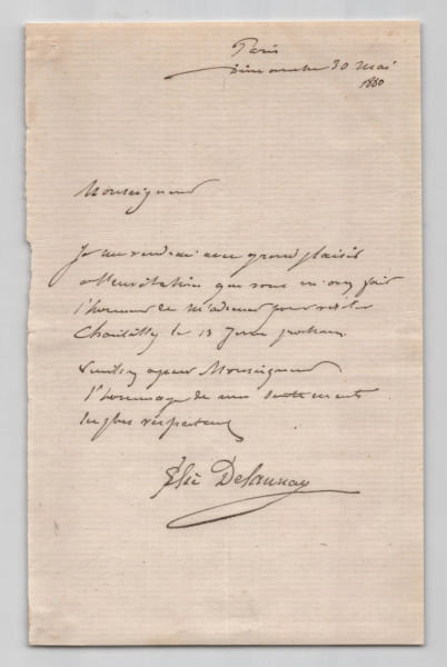 Jules-&Eacute;lie Delaunay - Lettre autographe sign&eacute;e &agrave; Henri d'Orl&eacute;ans - 1880. Jules-&Eacute;lie Delaunay