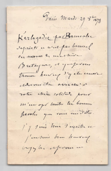 Jules-&Eacute;lie Delaunay - Lettre autographe sign&eacute;e - Bretagne Kerlagadic - 1878. Jules-&Eacute;lie Delaunay
