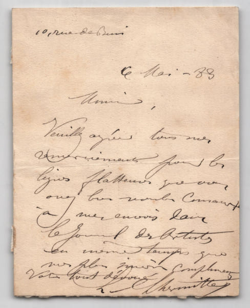 L&eacute;on Lhermitte - Lettre autographe sign&eacute;e - Salon & Journal des Artistes - 1888. L&eacute;on Lhermitte