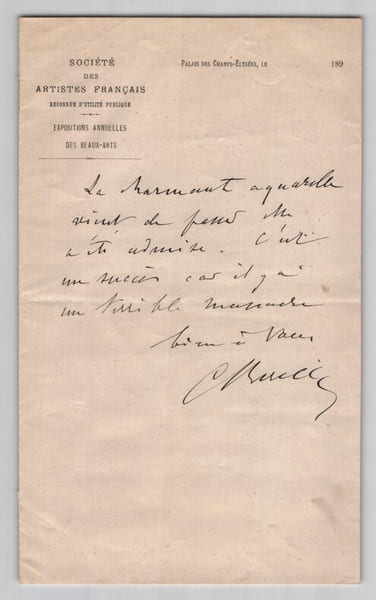 Camille Bernier - Lettre autographe sign&eacute;e - Coulisses du jury du Salon c. 1890. Camille Bernier