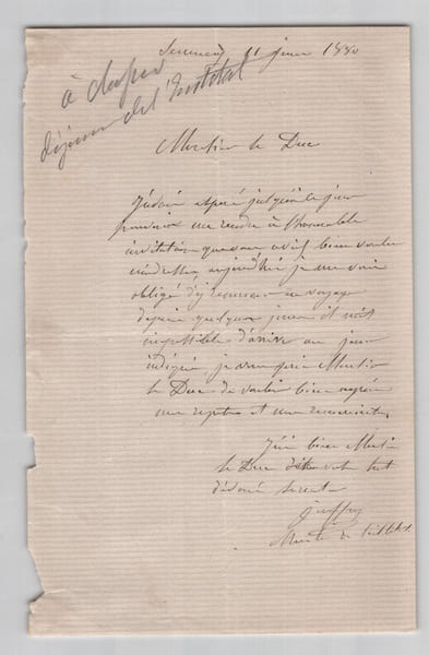 Fran&ccedil;ois Jouffroy - Lettre autographe sign&eacute;e - D&eacute;jeuner de l'Institut - 1880. Fran&ccedil;ois Jouffroy