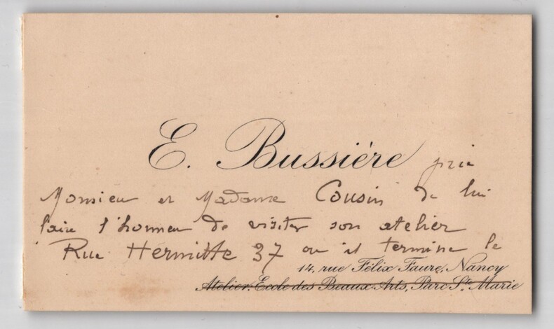 Ernest Bussi&egrave;re - Carte de visite autographe - Monument du Souvenir Fran&ccedil;ais. Ernest Bussi&egrave;re