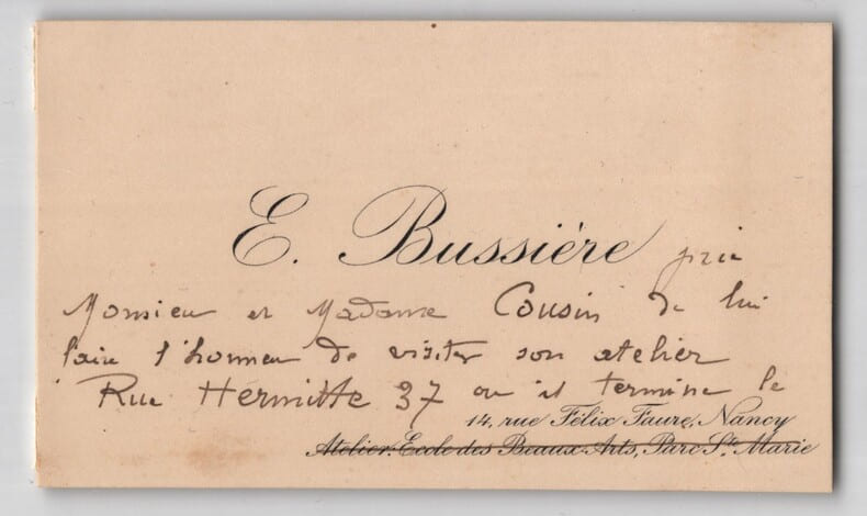 Ernest Bussi&egrave;re - Carte de visite autographe - Monument du Souvenir Fran&ccedil;ais. Ernest Bussi&egrave;re