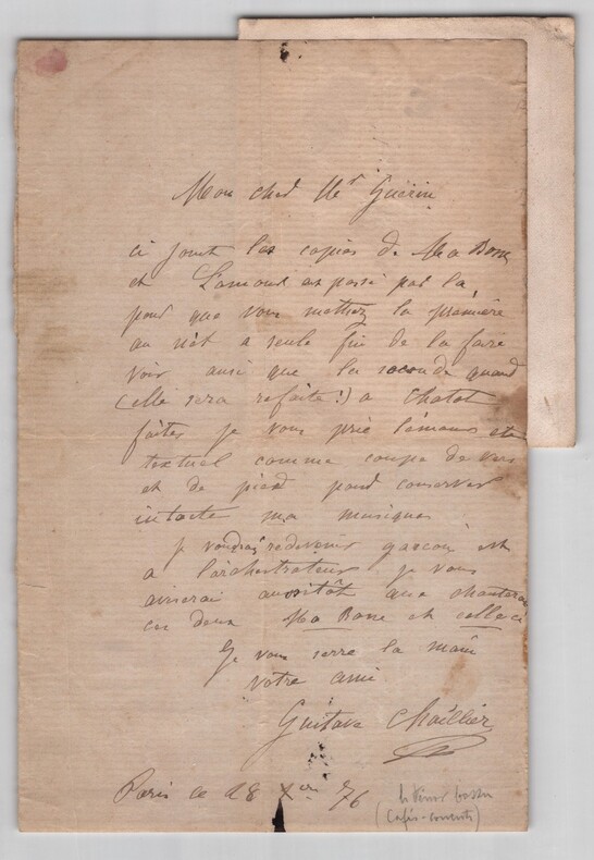 Gustave Chaillier - Lettre autographe sign&eacute;e - Cr&eacute;ation chansons de Caf&eacute;-Concert - XIX. Gustave Chaillier
