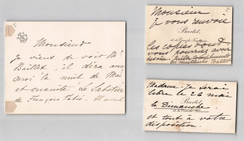 Julia Bartet - Lettre et cartes autographes sign&eacute;es - Com&eacute;die-Fran&ccedil;aise - XIX&egrave;me. Julia Bartet