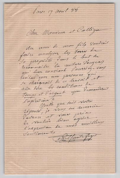 Armand de Quatrefages - Lettre autographe sign&eacute;e - Analyse de terres - 1888. Armand de Quatrefages