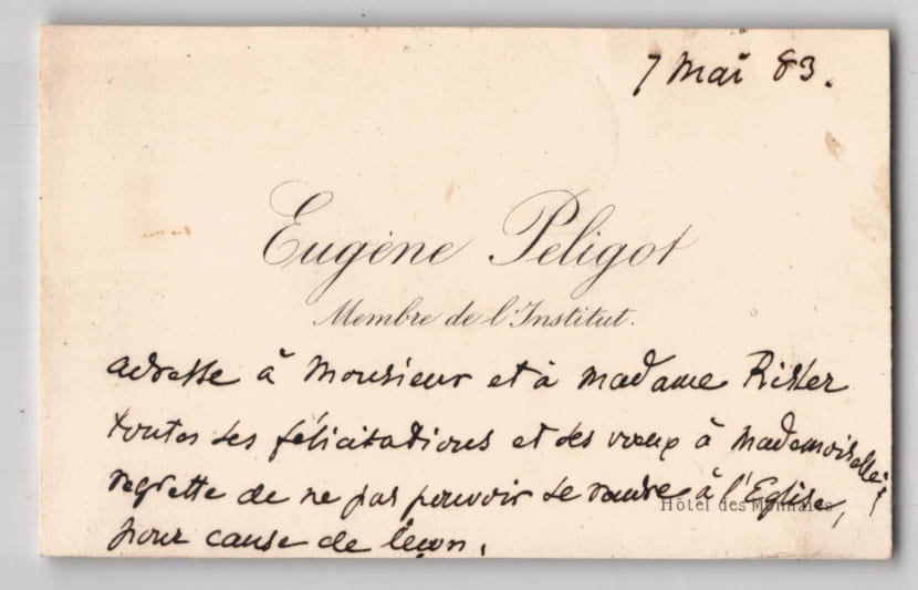 Eug&egrave;ne Peligot - Carte de visite autographe sign&eacute;e - 7 mai 1883. Eug&egrave;ne Peligot