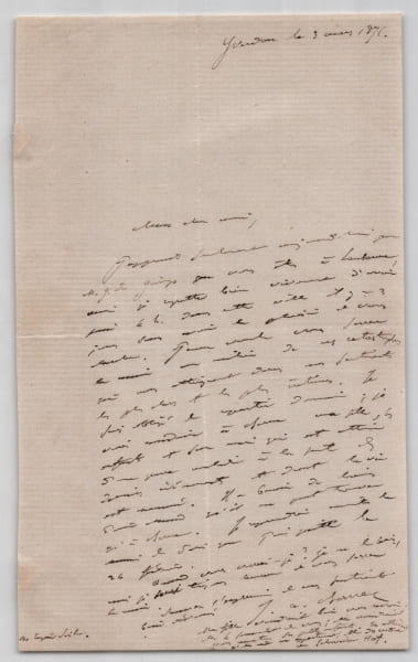 Jean-Augustin Barral - Lettre autographe sign&eacute;e - Eug&egrave;ne Spuller - 3 mars 1871. Jean-Augustin Barral