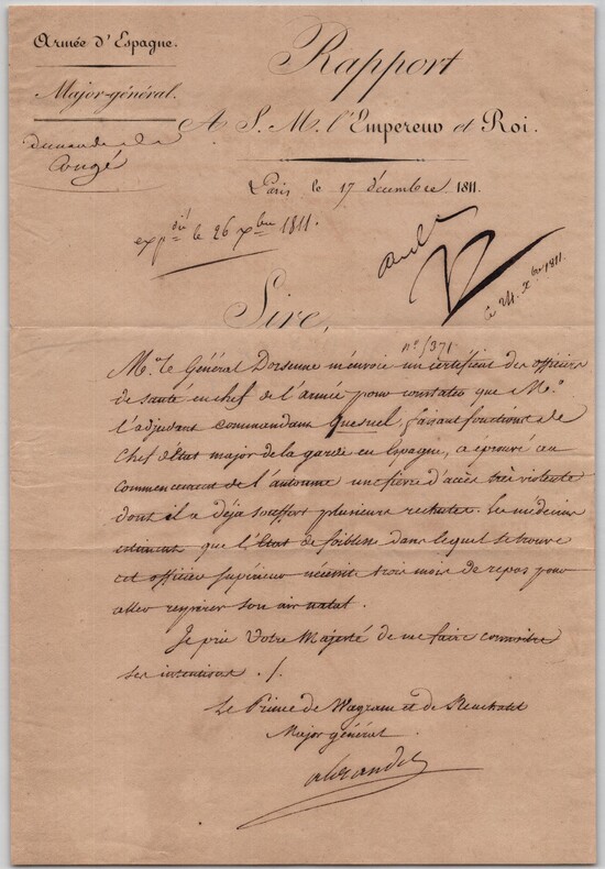 Napol&eacute;on Ier & Louis-Alexandre Berthier - Lettre sign&eacute;e - Arm&eacute;e d'Espagne - 1811. Napol&eacute;on Ier & Louis-Alexandre Berthier