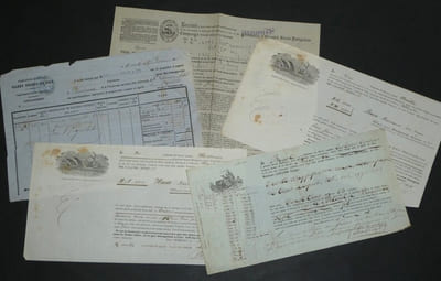 Ensemble de 5 connaissements Maritimes - Vin rouge, Vermouth et Rhum - Bordeaux, Hambourg, Abbeville, Marseille, Bayonne et Sydney - 1846