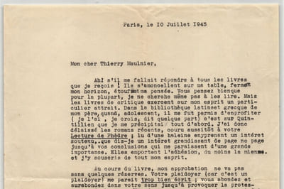 André Gide - Lettre dactylographiée signée à Thierry Maulnier - Racine - 1945