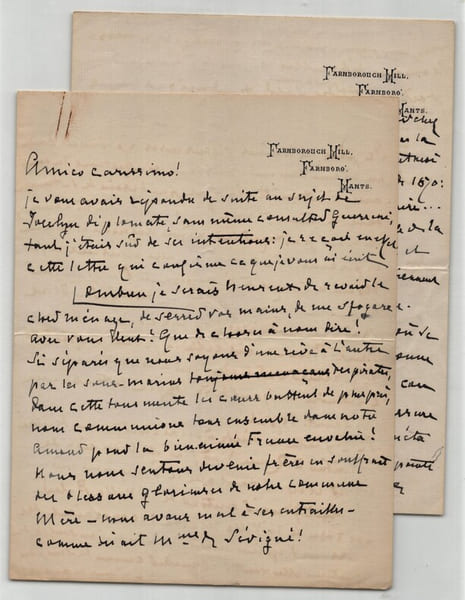 Giuseppe Primoli, Lettre autographe sign&eacute;e, Exil de l'Imp&eacute;ratrice Eug&eacute;nie - 1915. Giuseppe Primoli