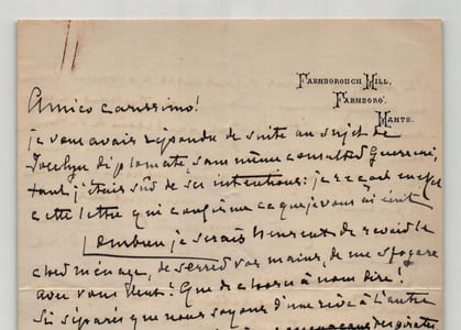 Giuseppe Primoli, Lettre autographe signée, Exil de l'Impératrice Eugénie - 1915