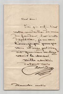 David d'Angers - Lettre autographe signée - Sculpture médaillon bronze - 1846