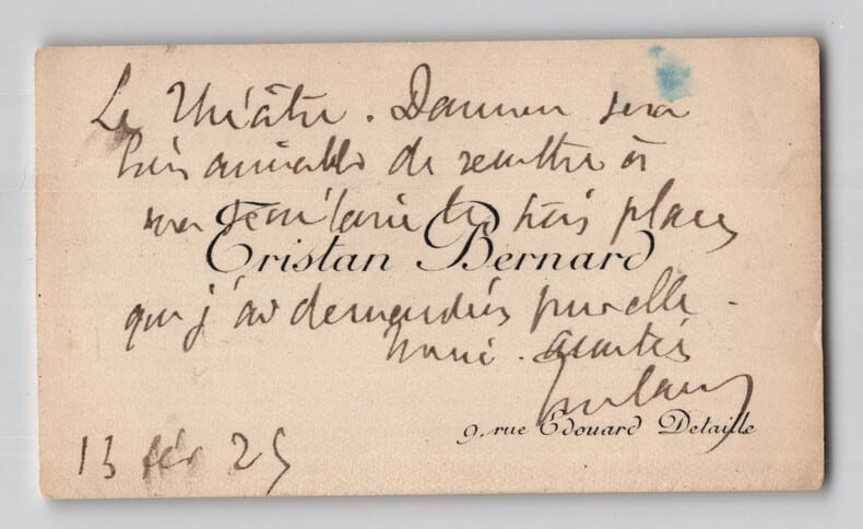 Tristan Bernard - Carte de visite autographe sign&eacute;e - Th&eacute;&acirc;tre Daunou - 1925. Tristan Bernard