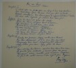 Manuscrit autographe sign&eacute; Rosy Day - Toi ou Vous - Archives Andr&eacute; Claveau. Rosy Day
