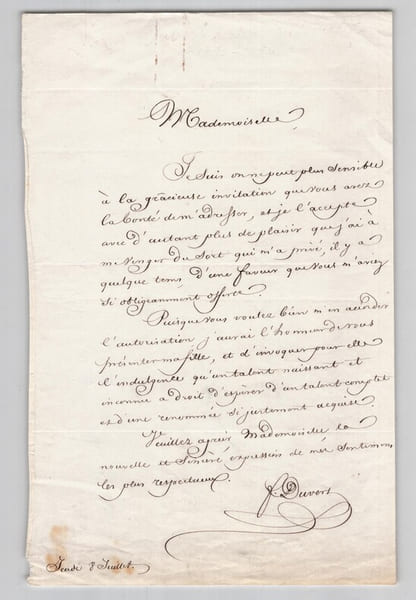 F&eacute;lix-Auguste Duvert - Lettre autographe sign&eacute;e - Invitation - XIXe si&egrave;cle. F&eacute;lix-Auguste Duvert