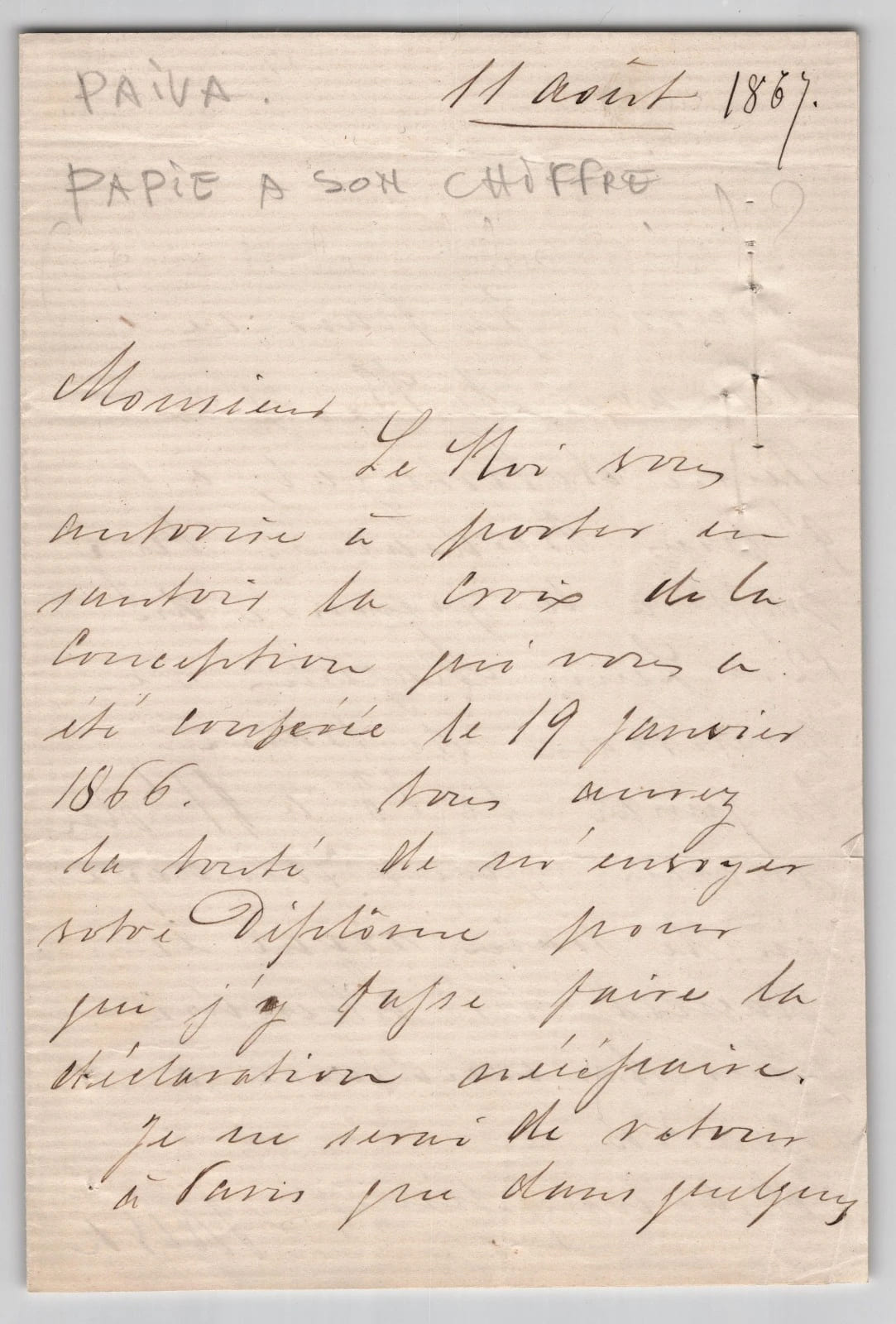 Vicomte de Paiva - Lettre autographe sign&eacute;e - Voyage du roi de Portugal - 1867. Vicomte de Paiva