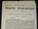Affiche - D&eacute;p&ecirc;che t&eacute;l&eacute;graphique annon&ccedil;ant Sedan - Pr&eacute;fecture de l'Allier - 1870. Pr&eacute;fecture de l'Allier / Imprimerie C. Desrosiers