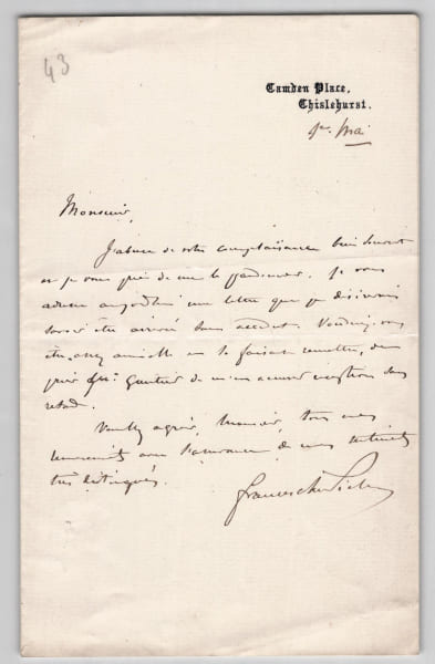 Franceschini Pi&eacute;tri - Lettre autographe sign&eacute;e - Exil Camden Place - 19e si&egrave;cle. Franceschini Pi&eacute;tri