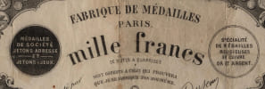 Duseaux fils, Fabrique de m&eacute;dailles Paris - Imprim&eacute;-r&eacute;clame lith. &laquo; Mille francs &raquo; - XIXe s.. Duseaux fils
