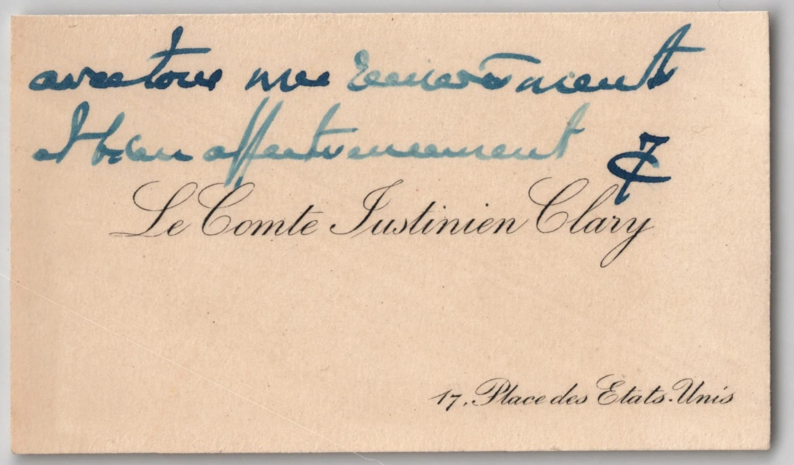 Clary - Carte de visite autographe - Pr&eacute;sident Comit&eacute; Olympique - J.O. 1924. Justinien Clary