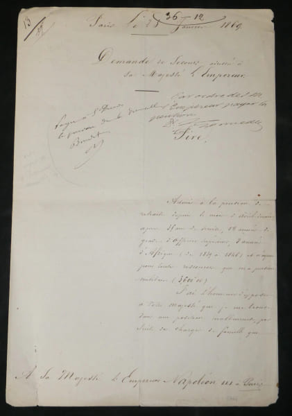 Major Bourdet - Supplique autographe sign&eacute;e &agrave; Napol&eacute;on III - Pension 1869. Major Bourdet