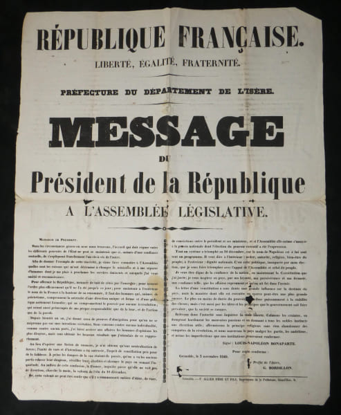 Louis-Napol&eacute;on Bonaparte - Affiche officielle - Message du 31 octobre 1849. Louis-Napol&eacute;on Bonaparte
