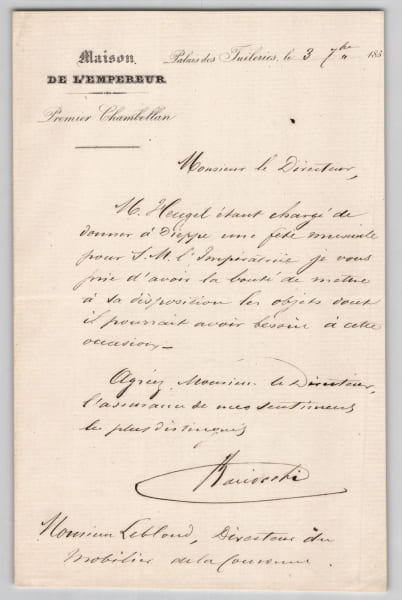 F&eacute;lix Baciocchi - Lettre autographe sign&eacute;e - F&ecirc;te musicale &agrave; Dieppe - 1853. F&eacute;lix Baciocchi