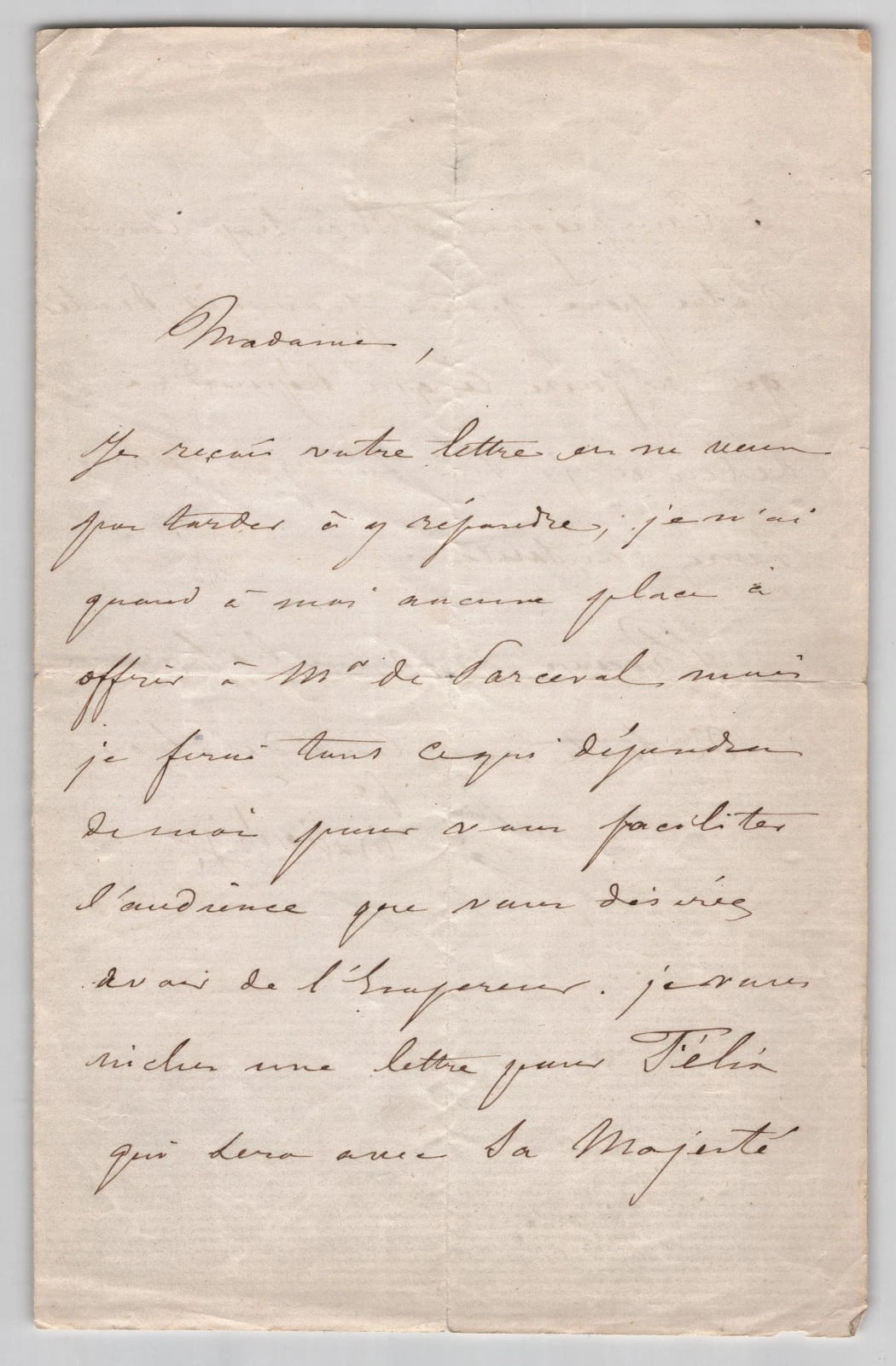 F&eacute;lix Baciocchi - Lettre autographe sign&eacute;e - Audience imp&eacute;riale, Compi&egrave;gne. F&eacute;lix Baciocchi