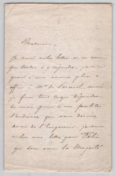 F&eacute;lix Baciocchi - Lettre autographe sign&eacute;e - Audience imp&eacute;riale, Compi&egrave;gne. F&eacute;lix Baciocchi
