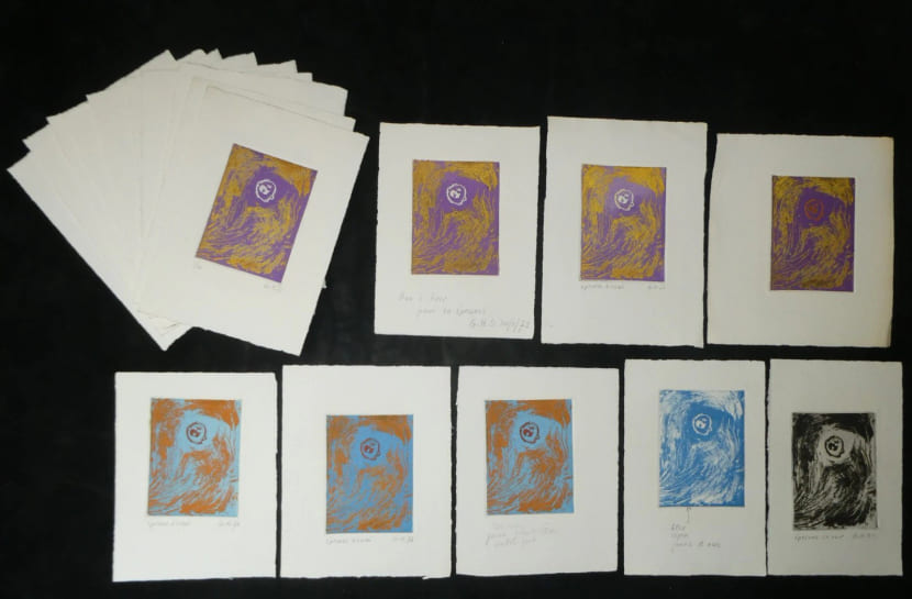 Georges Hugnet - Lot de 16 gravures : 10 d&eacute;finitives, 7 essais, 1 b.a.t. - 1972. Georges Hugnet