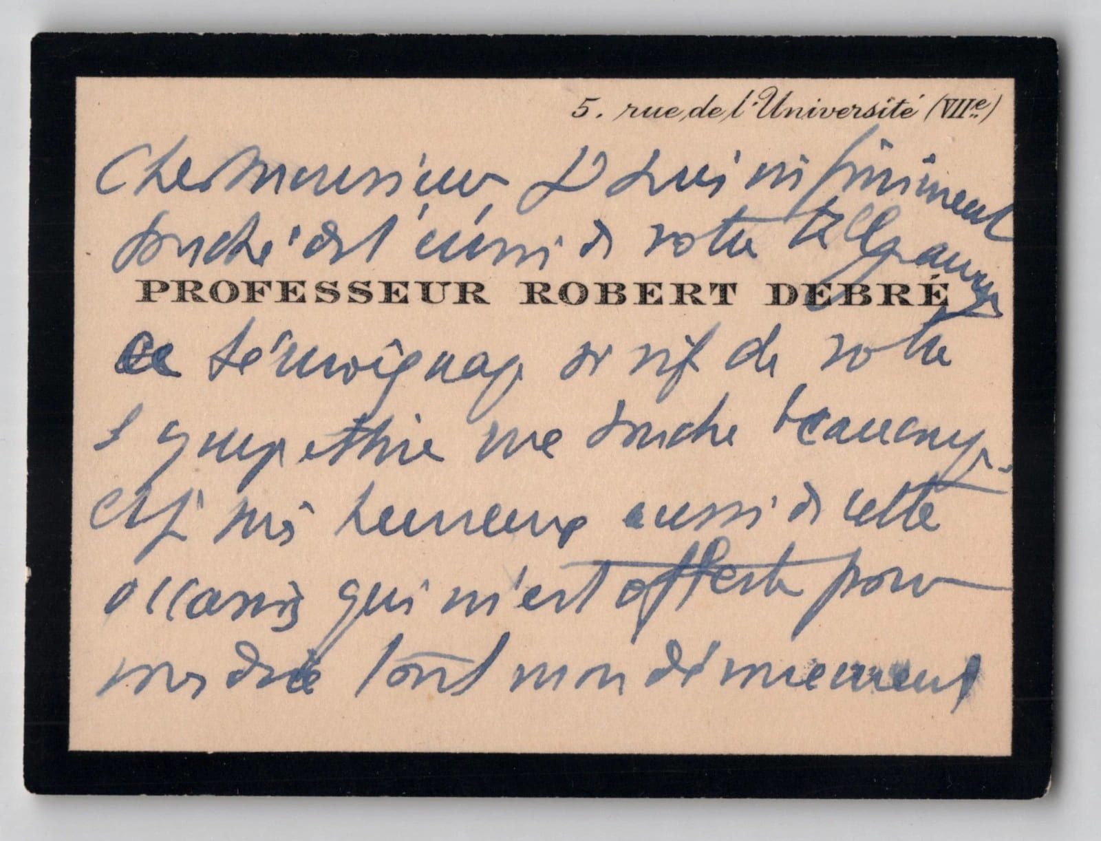 Robert Debr&eacute; - Carte autographe sign&eacute;e - Remerciements - XXe si&egrave;cle. Robert Debr&eacute;
