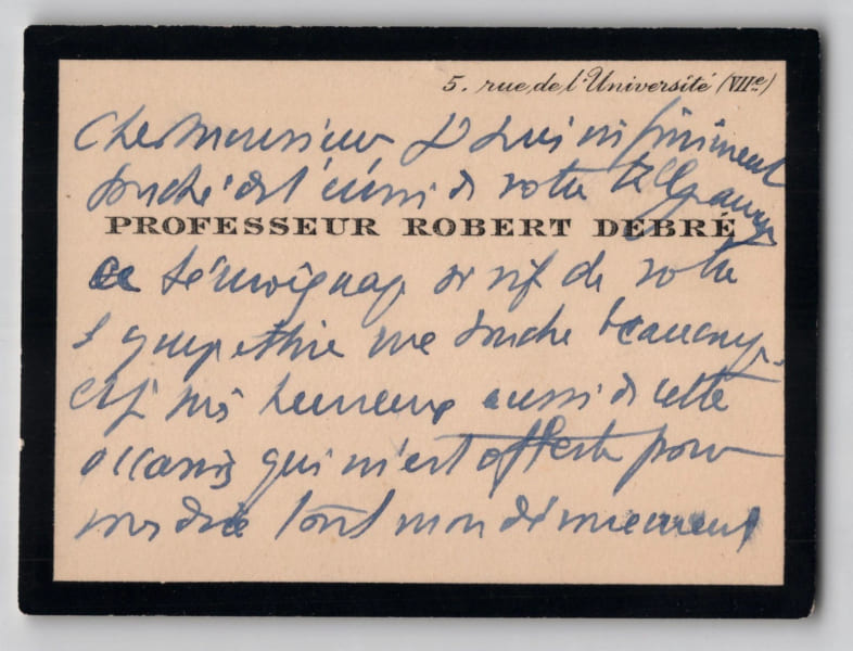 Robert Debr&eacute; - Carte autographe sign&eacute;e - Remerciements - XXe si&egrave;cle. Robert Debr&eacute;